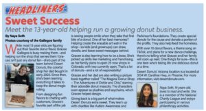 Photo of article written about Gracee Gallegos, co owner of Desert Donuts.